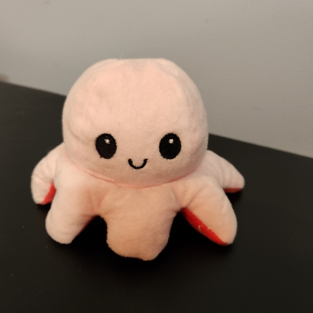 Happy/Mad Pink/Red Flip Stuffed Animal Reversible Octupus 3.5in